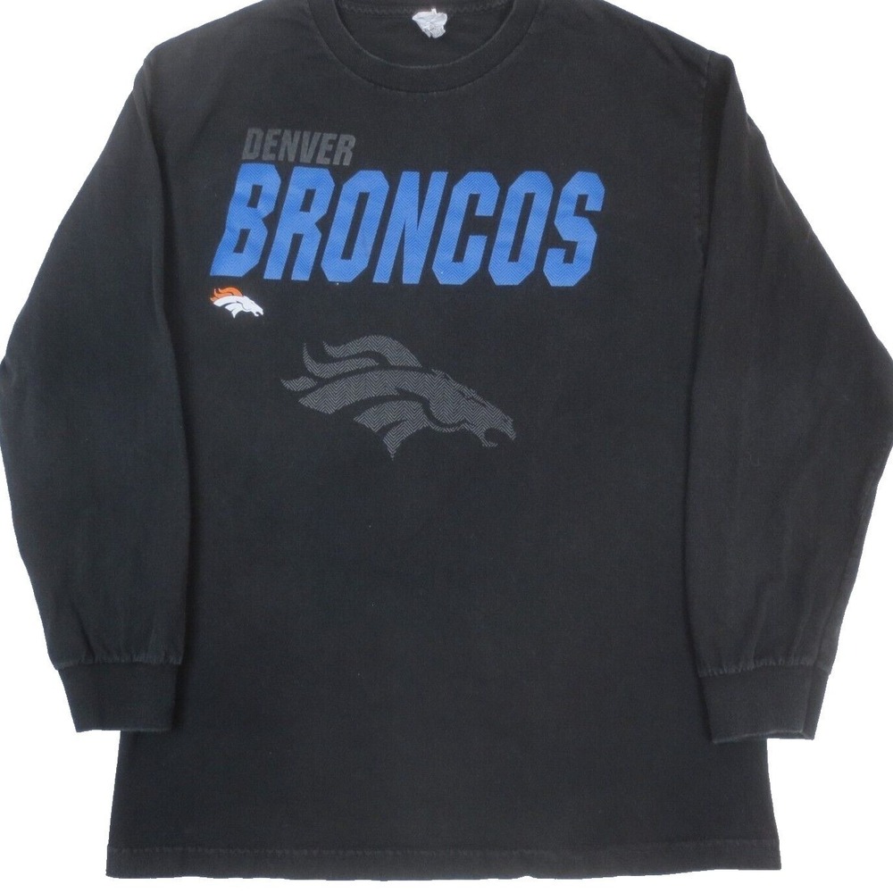 VTG Denver Broncos NFL Alstyle T Shirt Mens L Black Long Sleeve Logo Football